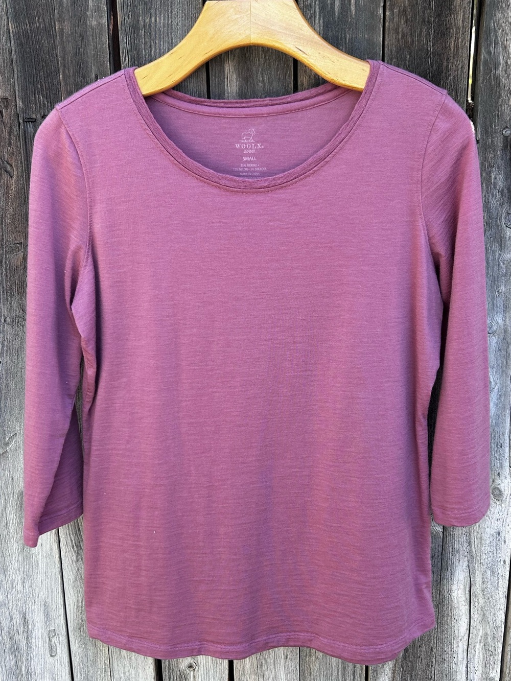 Woolx Jenny 3/4 Sleeve Crewneck Tee Shirt Merino Wool Blend Dusty Rose Pink S